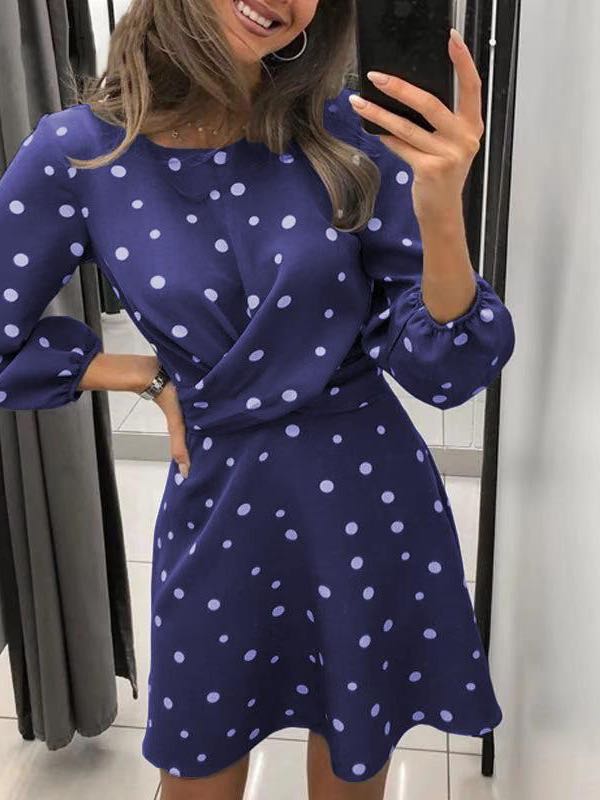 Crewneck Polka Dot Formal Dress for Women