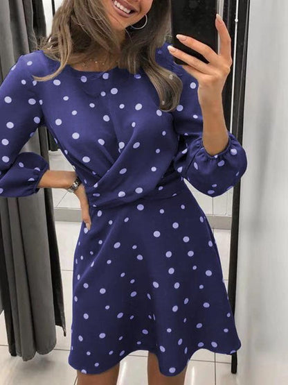 Crewneck Polka Dot Formal Dress for Women