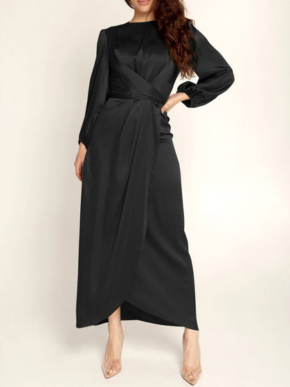 Dresses Acetate Silk Long Sleeve Irregular Dress for Women