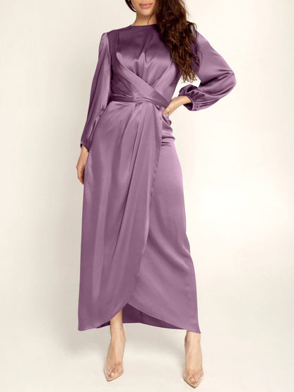 Dresses Acetate Silk Long Sleeve Irregular Dress for Women