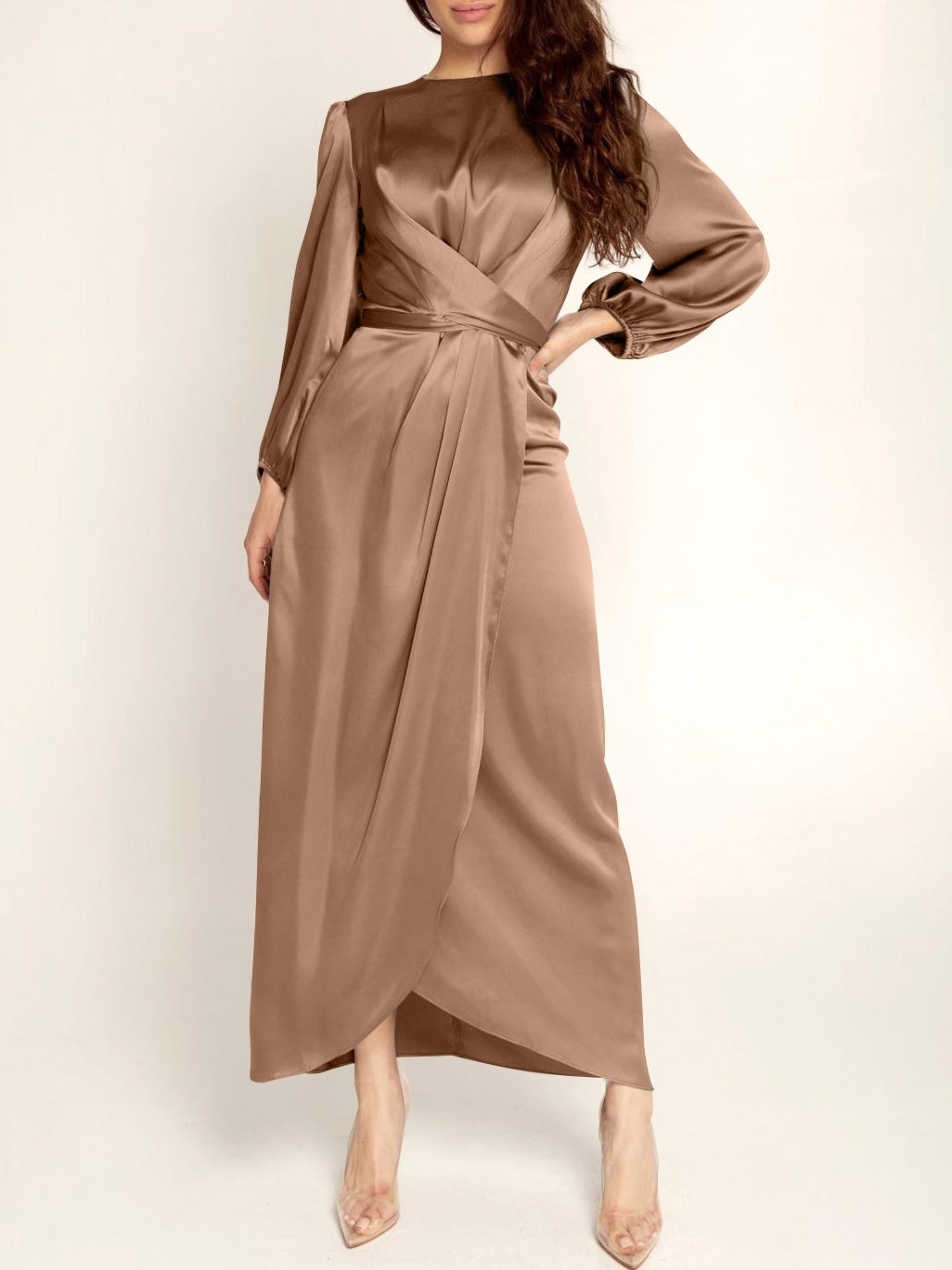 Dresses Acetate Silk Long Sleeve Irregular Dress for Women