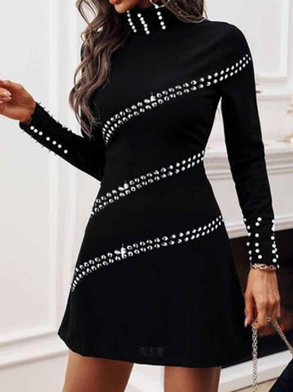 Dresses Beaded High Neck Long Sleeve Dress for Women