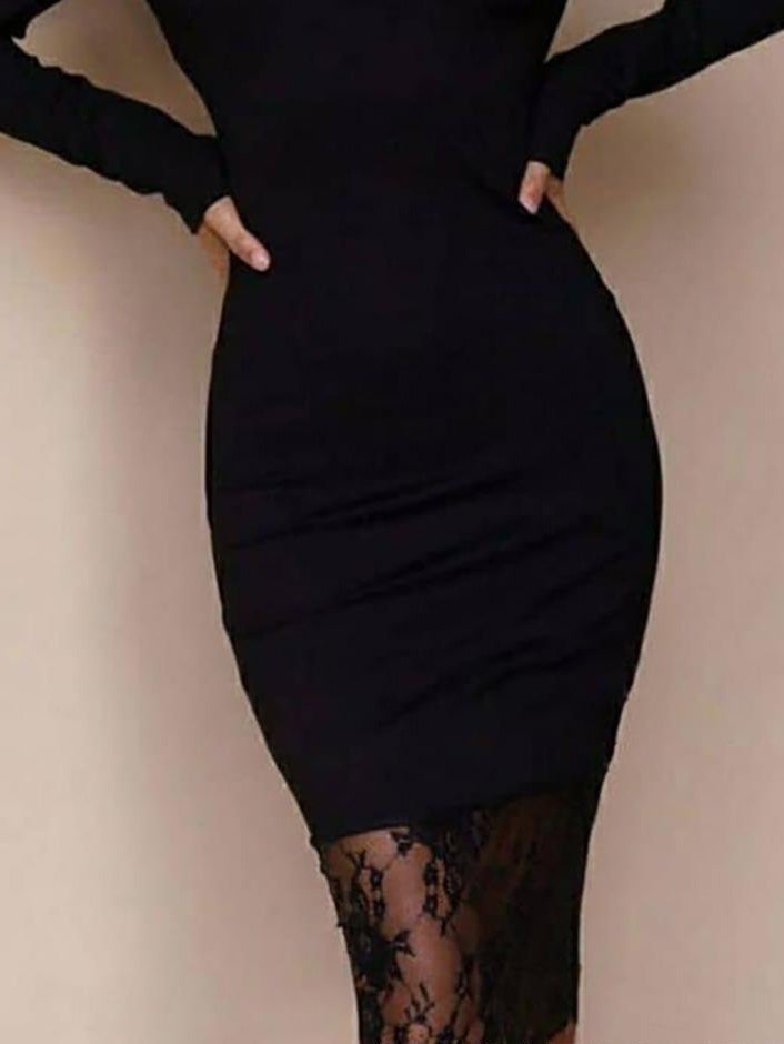 Women's Dresses Boat Neck Lace Stitching Skinny Long Sleeve Dress - LuckyFash™