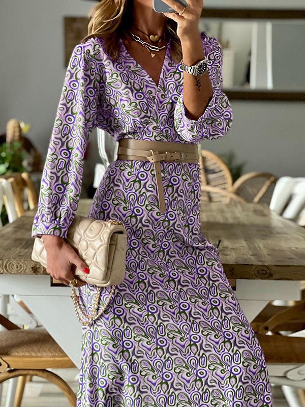 Women's Dresses Bohemian Print V-Neck Long Sleeve Dress - LuckyFash™