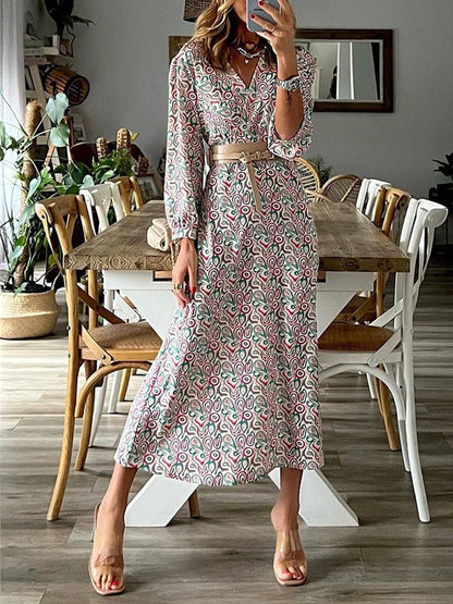 Women's Dresses Bohemian Print V-Neck Long Sleeve Dress - LuckyFash™