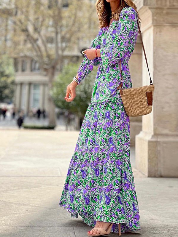 Women's Dresses Bohemian Print V-Neck Long Sleeve Dress - LuckyFash™