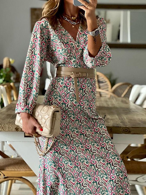 Women's Dresses Bohemian Print V-Neck Long Sleeve Dress - LuckyFash™