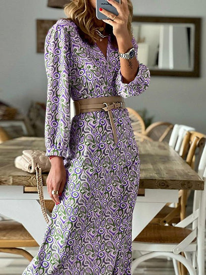 Women's Dresses Bohemian Print V-Neck Long Sleeve Dress - LuckyFash™