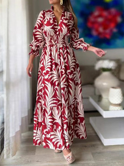 Women's Dresses Boho Print Elastic Waist Long Sleeve Dress - LuckyFash™