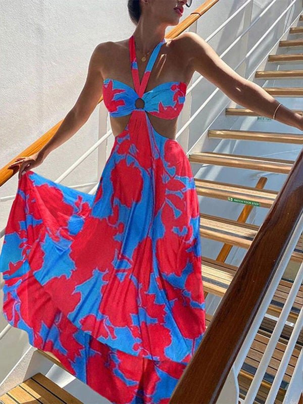 Dresses Boho Print Hollow V-Neck Sleeveless Dress for Women