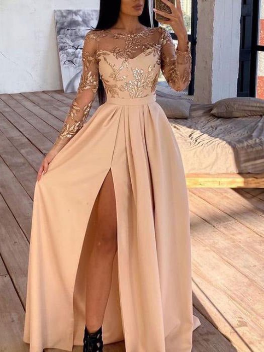 Dresses Bronzed Sequin Long Sleeve Slit Dress for Women