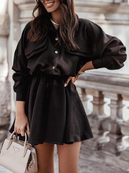 Women's Dresses Casual Belted Long Sleeve Shirt Dress - LuckyFash™