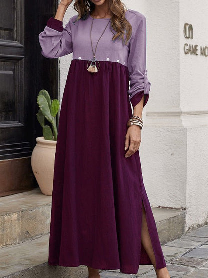 Women's Dresses Casual Crew Neck Long Sleeve Slit Dress - LuckyFash™