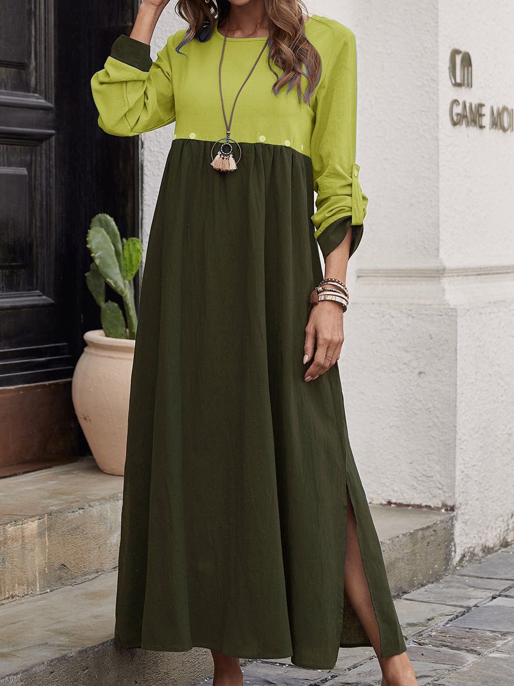 Women's Dresses Casual Crew Neck Long Sleeve Slit Dress - LuckyFash™