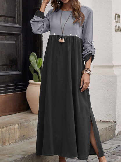 Dresses Casual Crew Neck Long Sleeve Slit Dress for Women