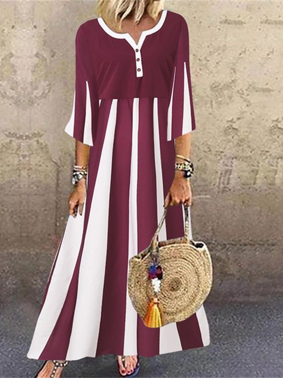 Maxi Dresses - Casual Print Button Short Sleeve Dress - MsDressly