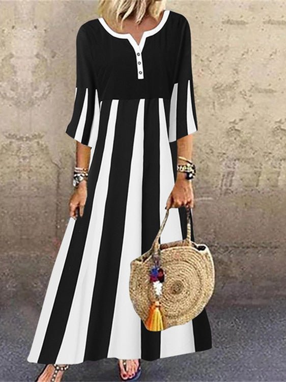 Maxi Dresses - Casual Print Button Short Sleeve Dress - MsDressly