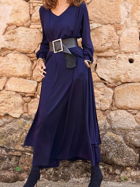 Dresses Casual Solid Belted Long Sleeve Dress for Women