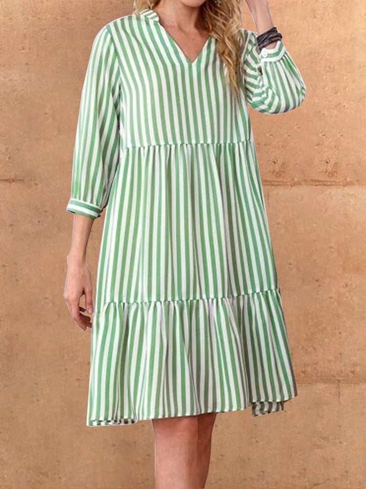 Women's Dresses Casual V-Neck Striped Long Sleeve Dress - LuckyFash™