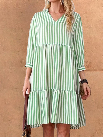 Women's Dresses Casual V-Neck Striped Long Sleeve Dress - LuckyFash™