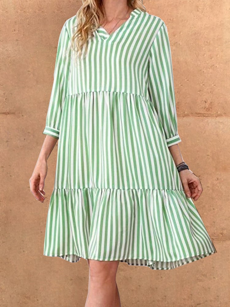 Women's Dresses Casual V-Neck Striped Long Sleeve Dress - LuckyFash™