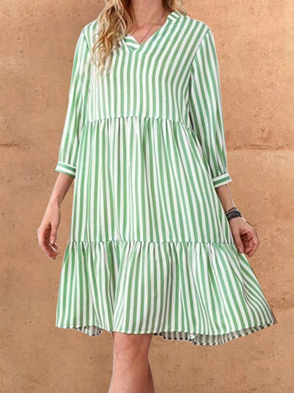 Women's Dresses Casual V-Neck Striped Long Sleeve Dress - LuckyFash™