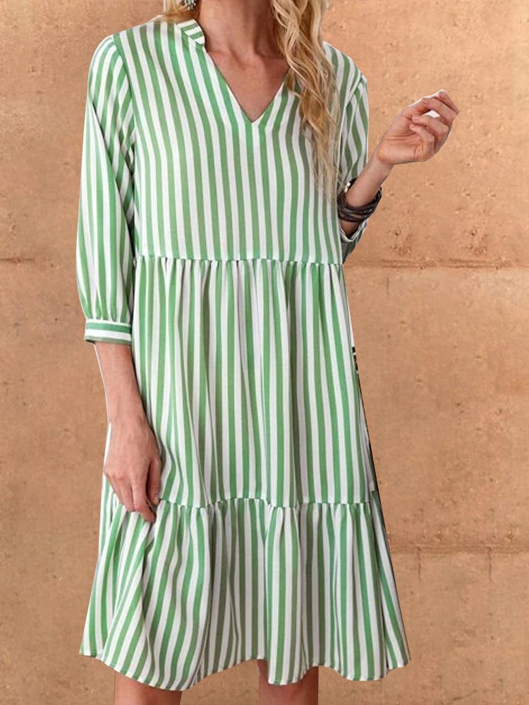 Women's Dresses Casual V-Neck Striped Long Sleeve Dress - LuckyFash™