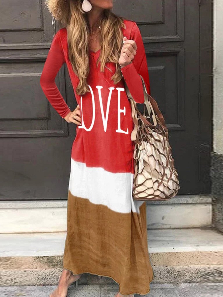 Dresses Contrast Stitching Letters Long Sleeve Dress for Women