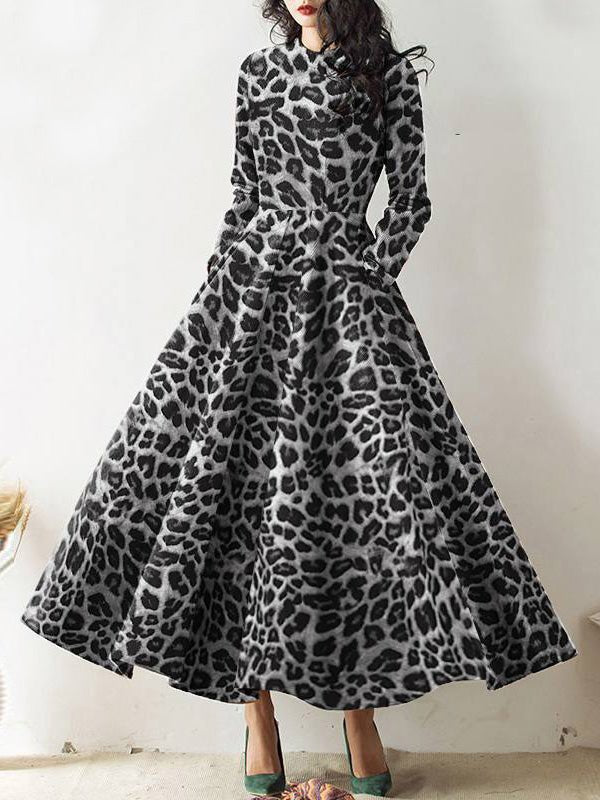 Women's Dresses Crew Neck Leopard Print Long Sleeve Dress - LuckyFash™