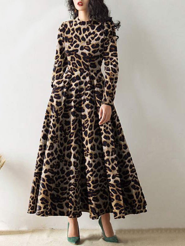 Women's Dresses Crew Neck Leopard Print Long Sleeve Dress - LuckyFash™