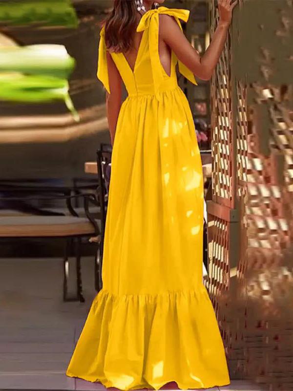 Women's Dresses Deep V-Neck Belted Sleeveless Maxi Dress - LuckyFash™