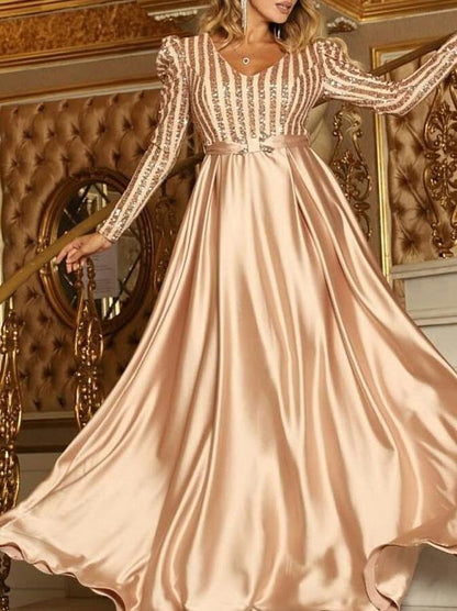 Dresses Deep V Neck Long Sleeve Party Evening Dress for Women