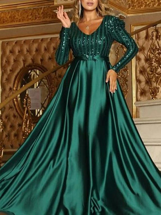 Dresses Deep V Neck Long Sleeve Party Evening Dress for Women