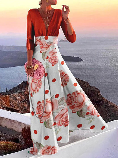 Women's Dresses Deep V Neck Long Sleeve Print Dress - LuckyFash™