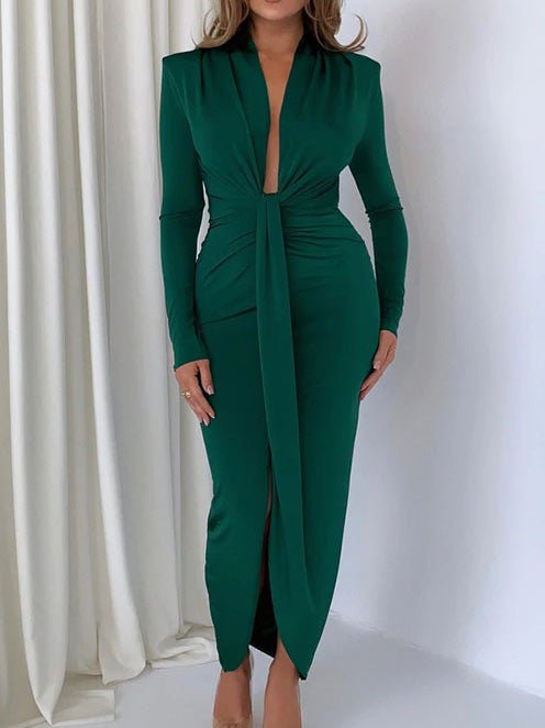 Dresses Deep V Neck Long Sleeve Slim Fit Slit Dress for Women