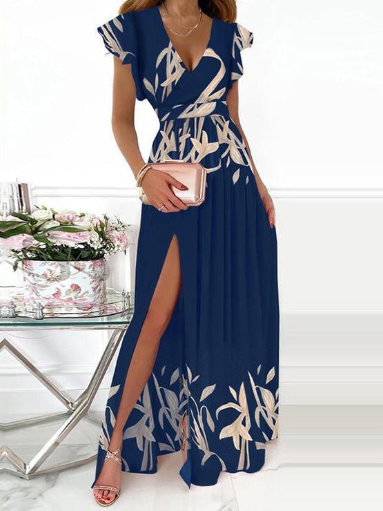 Women's Dresses Deep V Neck Printed Slit Dress - LuckyFash™