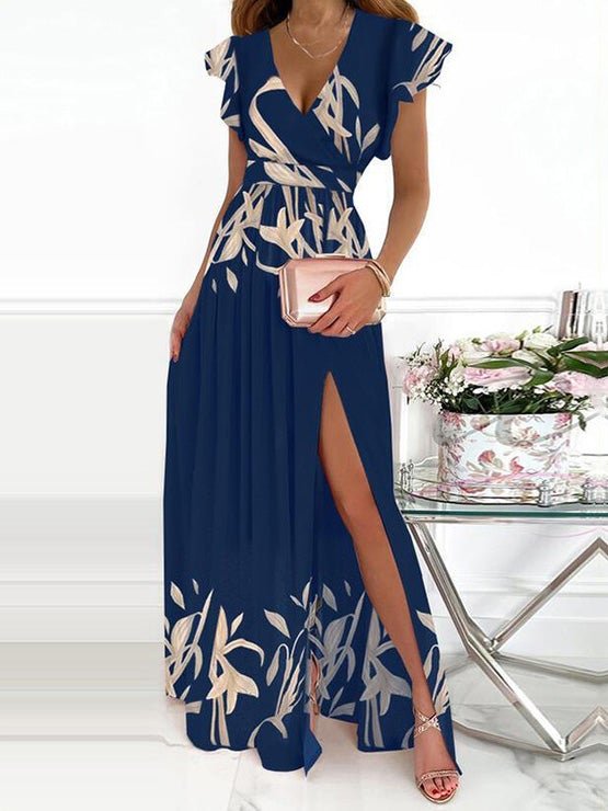 Dresses Deep V Neck Printed Slit Dress for Women