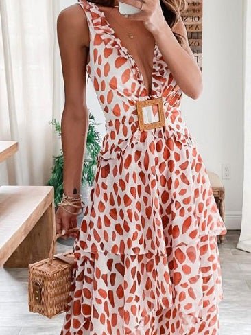 Women's Dresses Deep V Neck Sleeveless Printed Dress - LuckyFash™