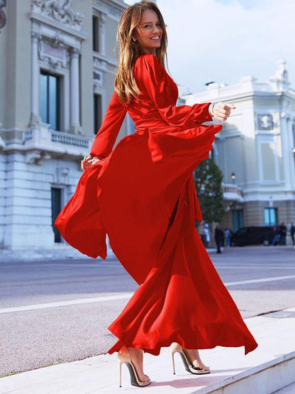 Dresses Deep V-Neck Slit Long Sleeve Dress for Women