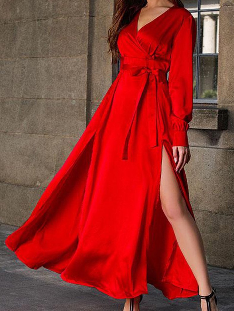 Women's Dresses Deep V-Neck Slit Long Sleeve Dress - LuckyFash™