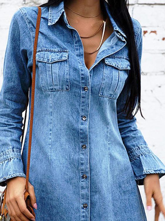 Women's Dresses Fashion Pocket Shirt Denim Dress - LuckyFash™