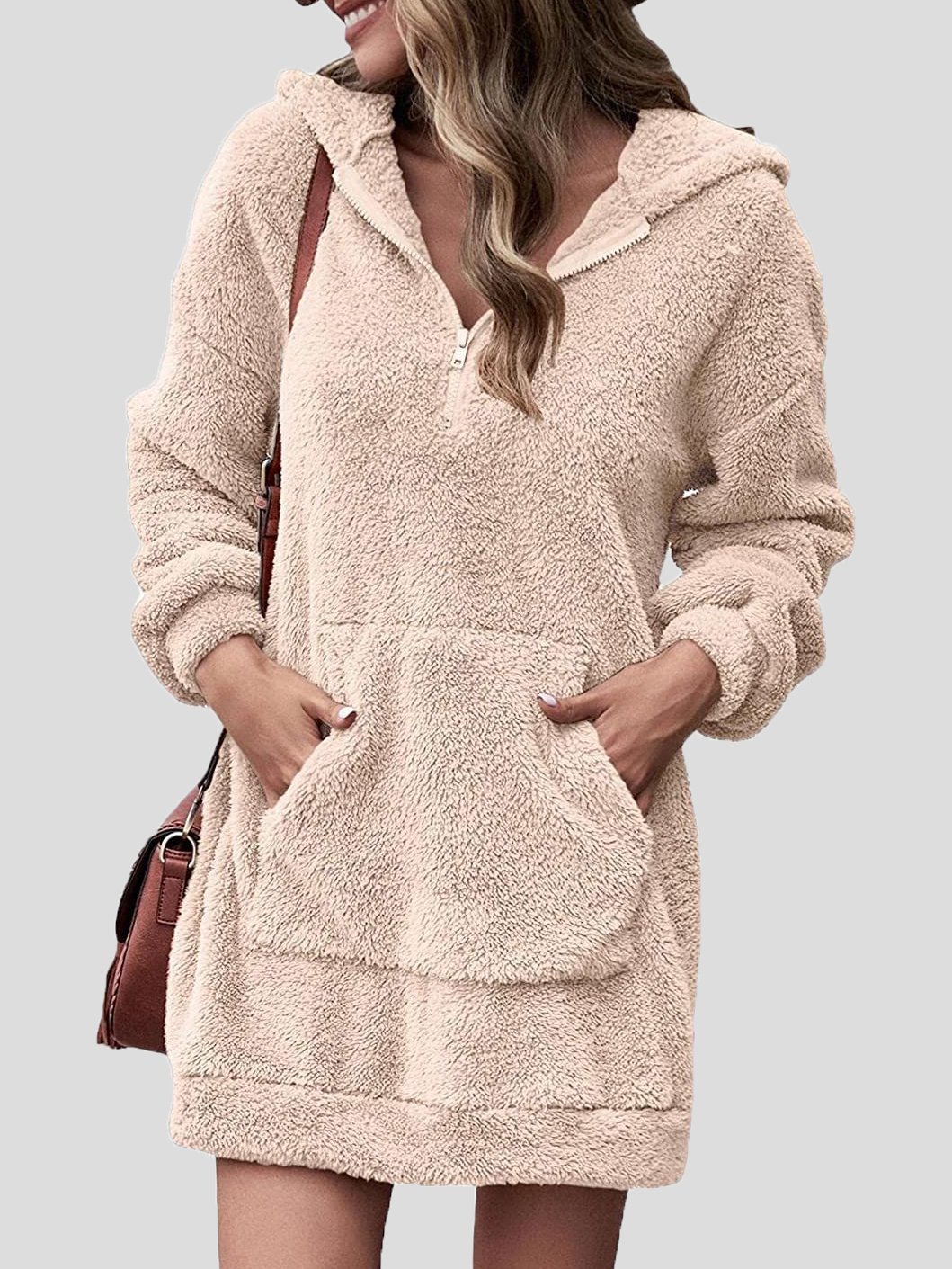 Women's Dresses Fleece Pocket Zipper Hooded Long Sleeve Dress - LuckyFash™