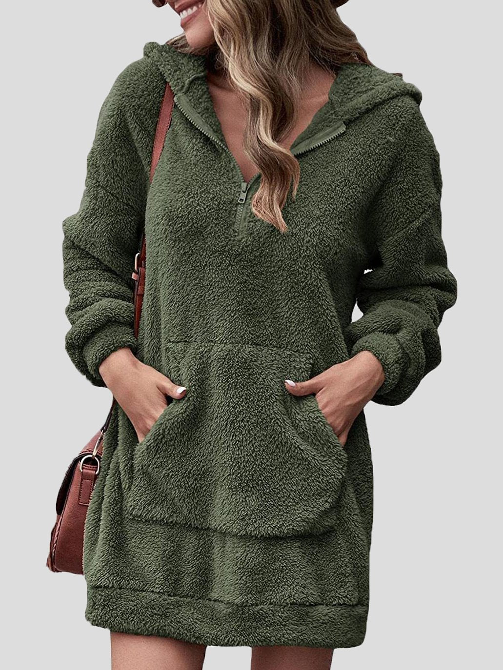 Women's Dresses Fleece Pocket Zipper Hooded Long Sleeve Dress - LuckyFash™