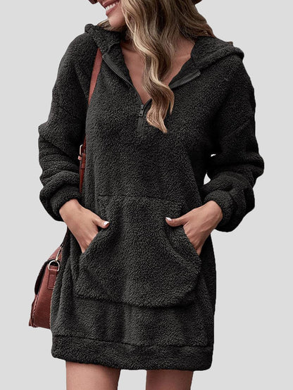 Women's Dresses Fleece Pocket Zipper Hooded Long Sleeve Dress - LuckyFash™