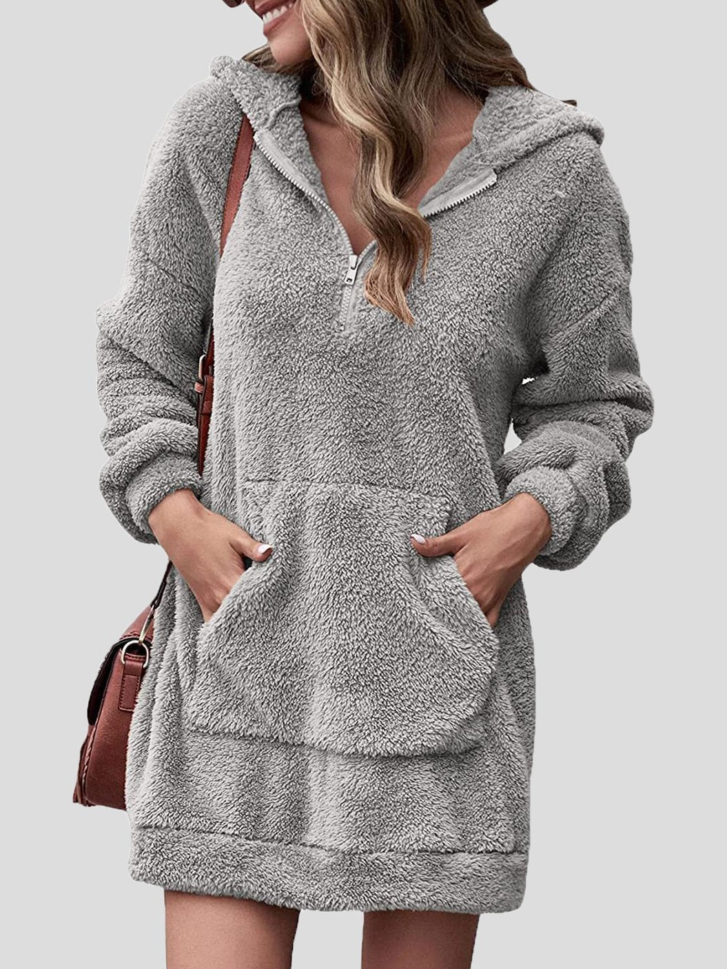 Women's Dresses Fleece Pocket Zipper Hooded Long Sleeve Dress - LuckyFash™