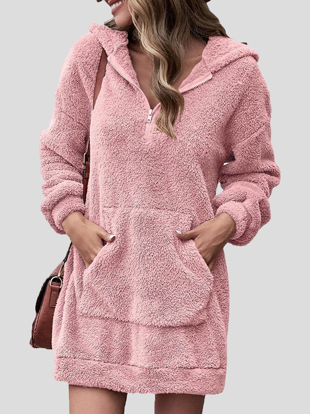 Dresses Fleece Pocket Zipper Hooded Long Sleeve Dress for Women