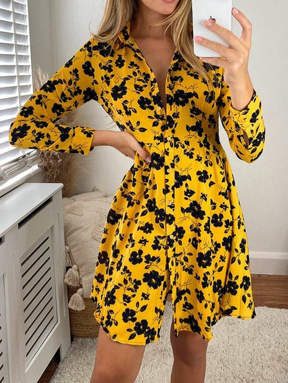 Women's Dresses Floral Button Long Sleeve Shirt Dress - LuckyFash™