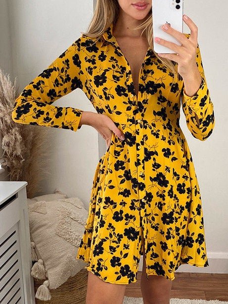 Dresses Floral Button Long Sleeve Shirt Dress for Women