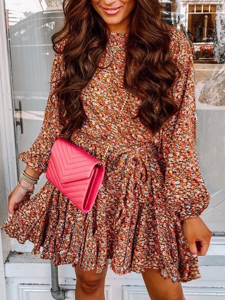 Dresses Floral Long Sleeve Belted Casual Dress for Women