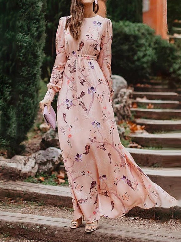 Women's Dresses Floral Print Bare Back Long Sleeve Dress - LuckyFash™